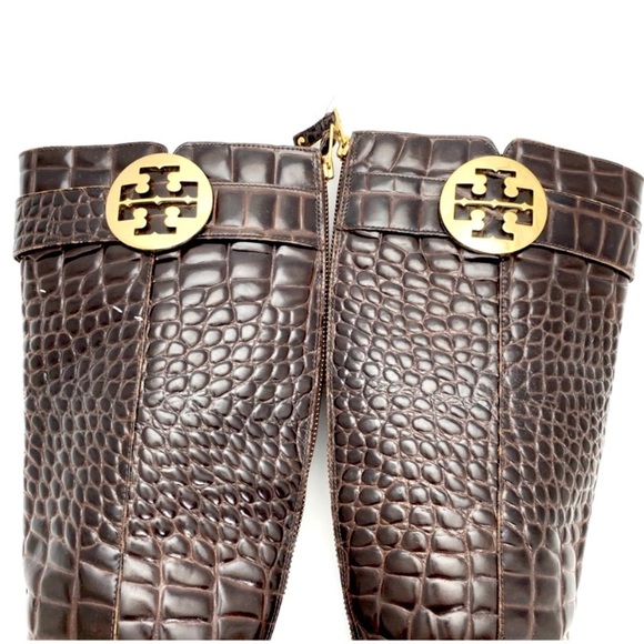 TORY Burch Croco Embossed Leather Knees-high Riding Boot in Brown - Picture 5 of 11